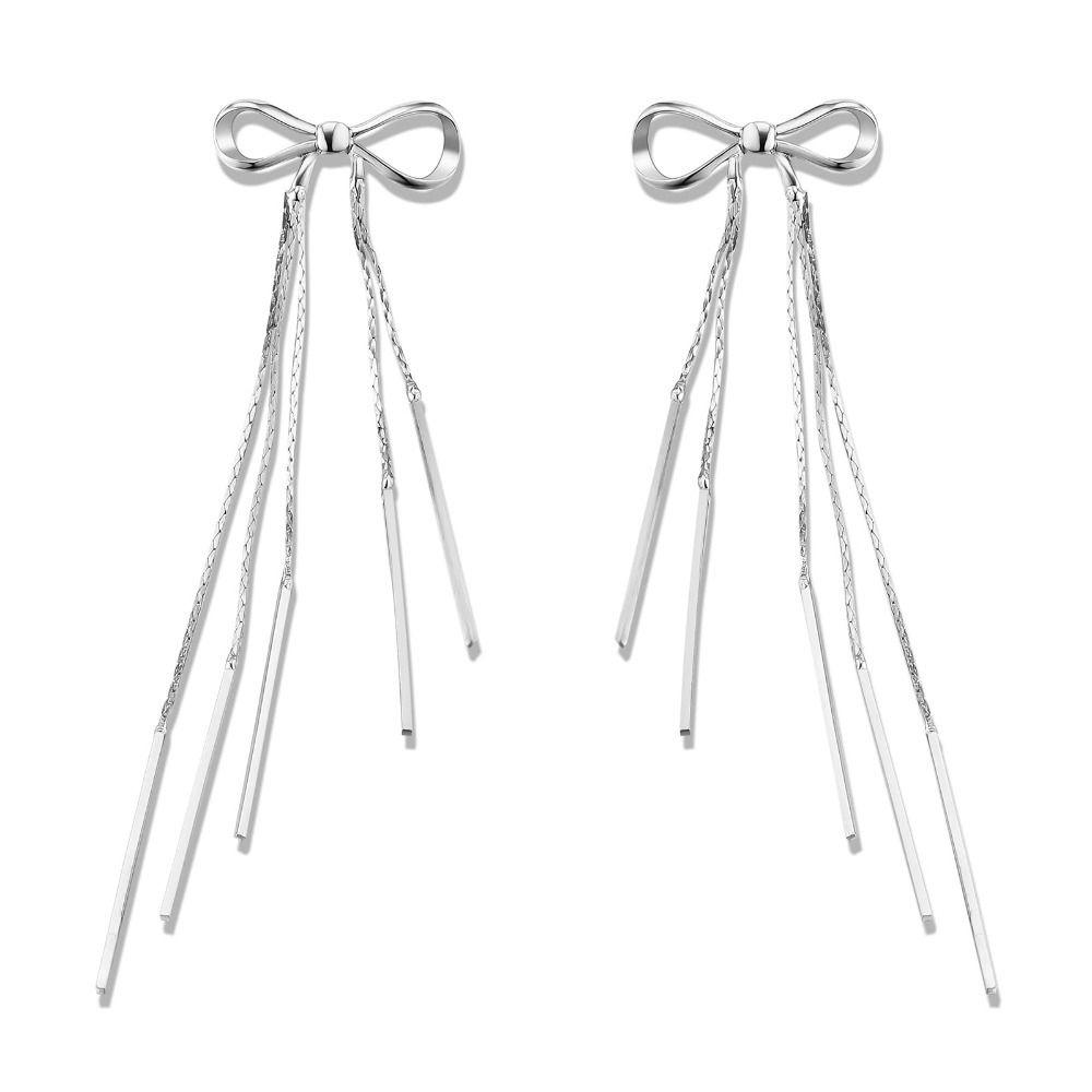 Jewellery Gift Bow Knots Cluster Earrings Tassel Silver Needles Dangle Earrings Hook Earrings Women Girl