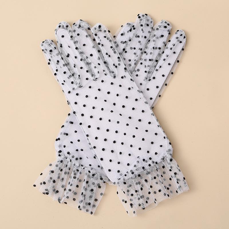 Новые короткие черно-белые кружевные черные и белые горошек плюс кружевные перчатки летние солнцезащитные перчатки для двери