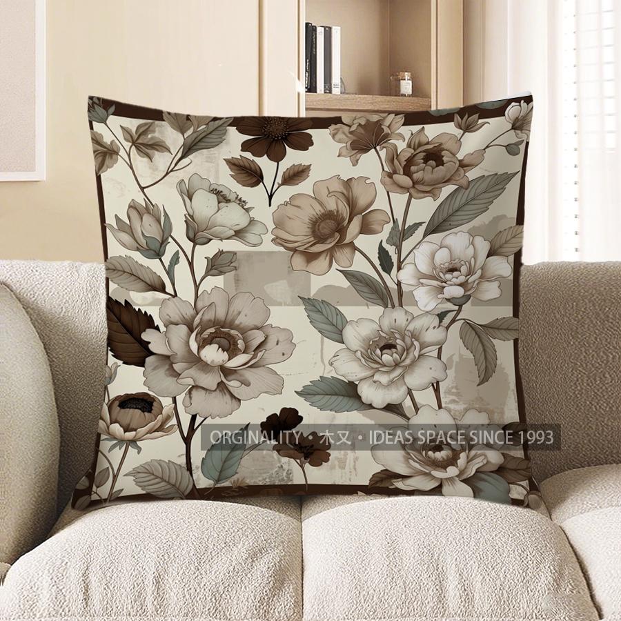 2D Colorful Floral Patterned Decorative Throw Pillows Pattern Cushion Cover Suitable For Sofa Bedroom Car Pillow Cover