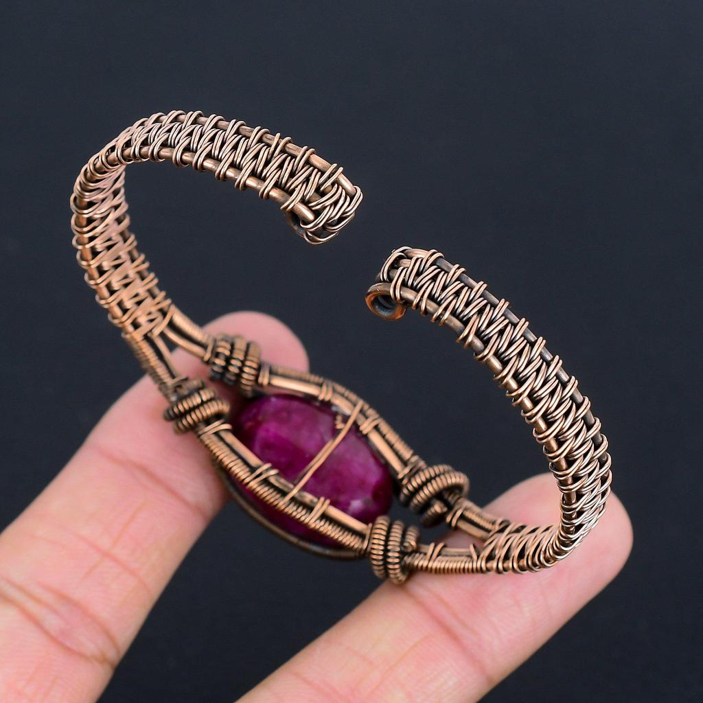 Ruby Bangle Gemstone Jewelry, 999 Copper Wire Wrapped Handmade Bangle, Latest Design Cuff Jewelry