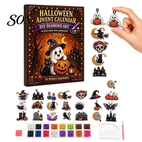 Educational Craft Supplies Halloween Advent Calendar, Faux Diamond Art Kit, 24 Day Countdown, Countdown Calendar for Kids DIY Hanging Ornaments