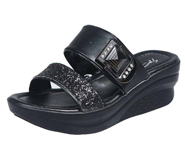 Женские тапочки, летние новые туфли на танкетке с рыбьим ртом, модные босоножки на высоком каблуке H764