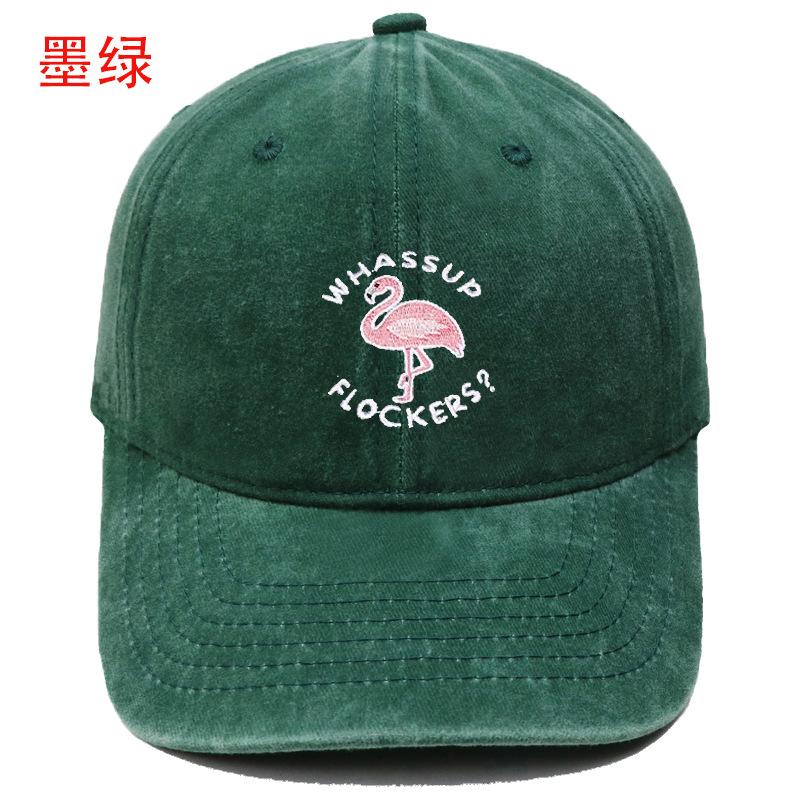 New Flamingo Embroidery Baseball Cap Washed Retro Men's and Women's Casual Outdoor Shade Cap Tide