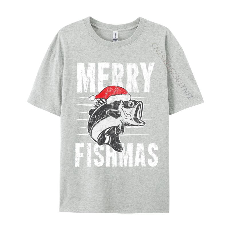 Merry Fishmas Funny Fishing Christmas Tshirt Tops Tees Crew Neck Cotton Fabric Unisex Tshirts Hip Hop Tops Shirt Prevailing