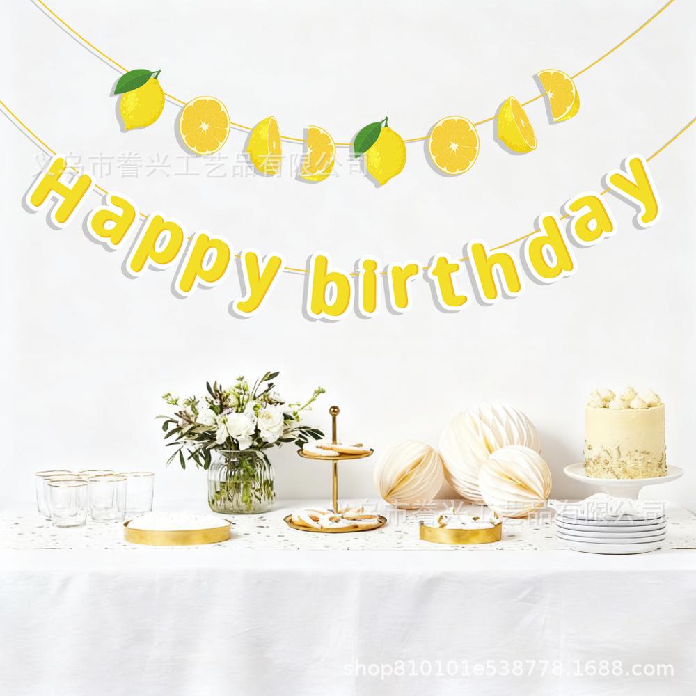 Spot Birthday Party Flag Summer Fruit Lemon Watermelon Ice Cream Decoration Flag Party Decoration Banner