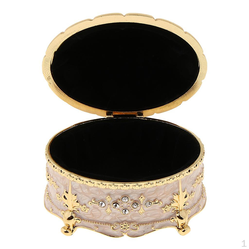 Crystal Enamel Oval Metal Vintage Jewelry Box Gift Ears Storage ,