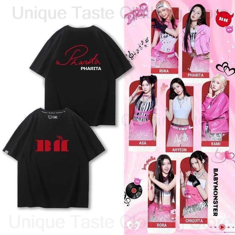 Новая футболка BABYMONSTER Концертная HELLO MONSTERS Футболка K-pop Женская Унисекс Летняя Хлопковая С Коротким Рукавом Футболка Одежда для фанатов Babymonster