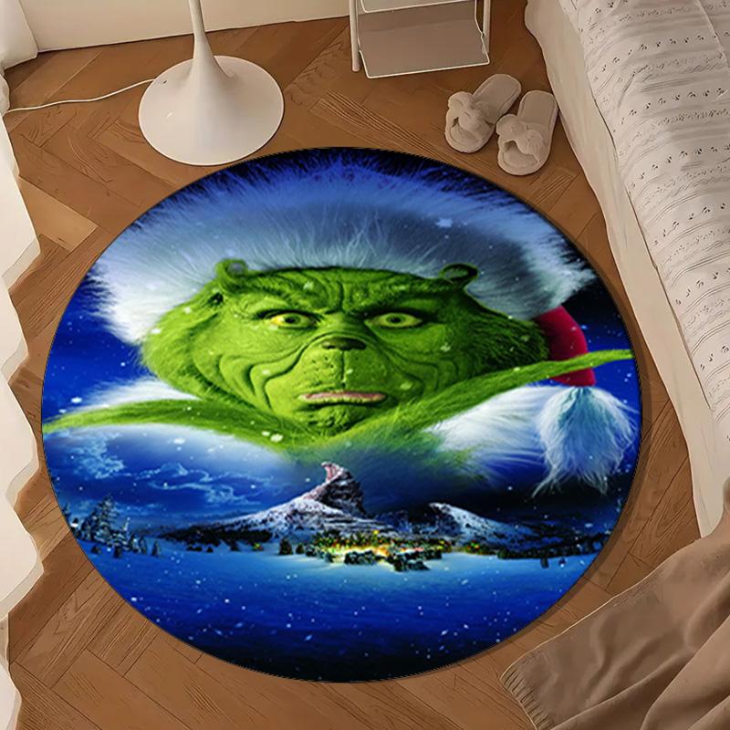 Green monster Christmas Spirit Round Rug for Livingroom,Bedroom, Palyroom, Chair Rug, Area rug, Circle Carpet, Large Size Fan Christmas gift