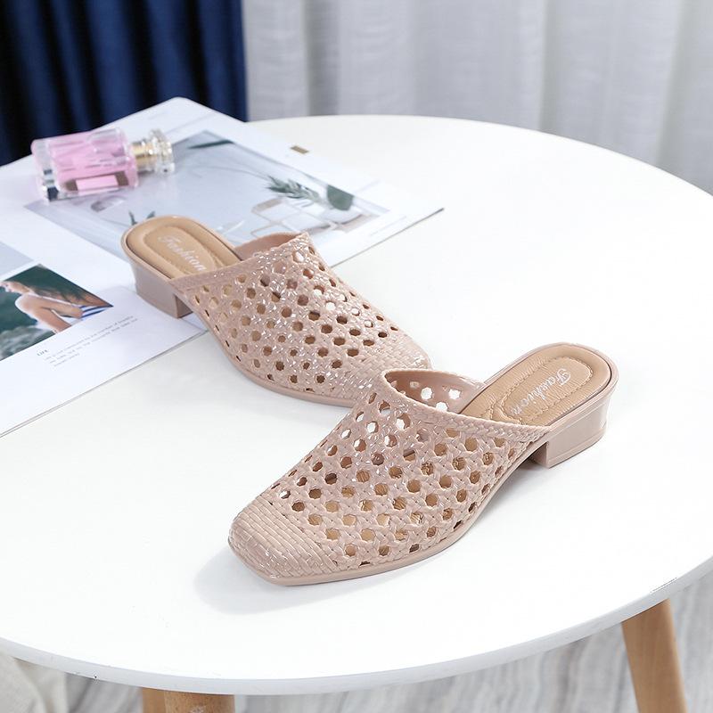 Ваша лучшая мода Женская летняя обувь Предложение Повседневные туфли без застежек на квадратном носке на среднем каблуке Сандалии Женская пляжная обувь Zapatos De Mujer