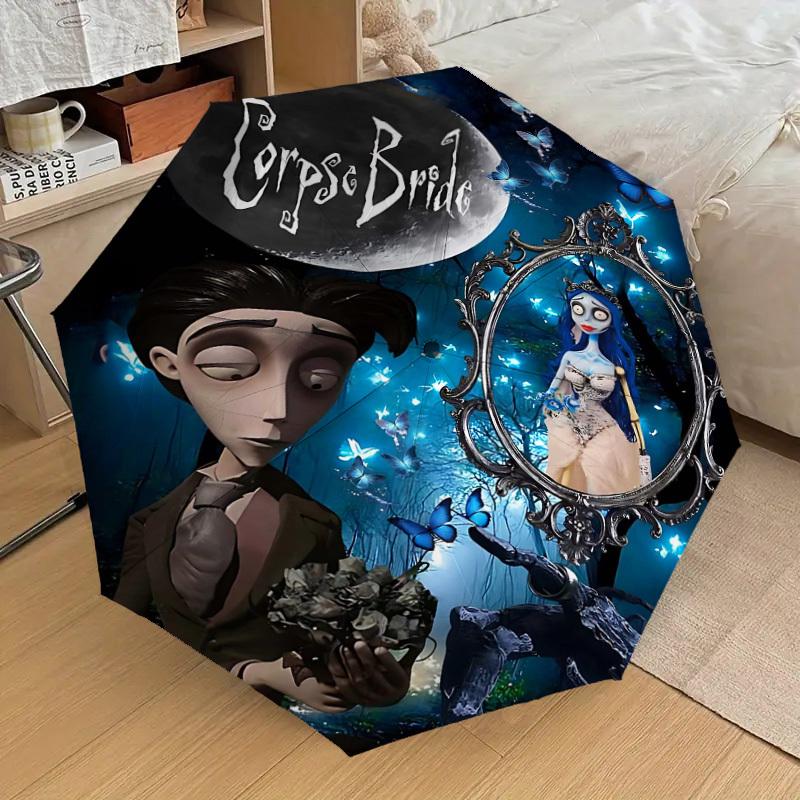 1pc Corpse Bride Automatic Open/Close Umbrella Compact Folding Umbrella with 8-Rib Shaft lightweight esign, for Women/Men1182A