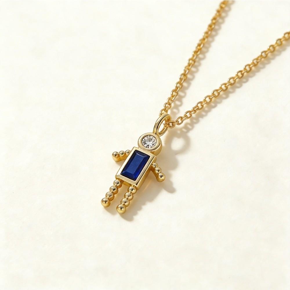 Cute Couples Collar Copper Long Chain Choker Fashion Birthstone Child-Shaped Necklace Children