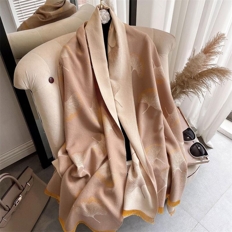 Double-sided Ginkgo Biloba Cashmere Scarf Women's Summer Air-conditioned Room Shawl Winter Thickened Warm Versatile Long Scarf