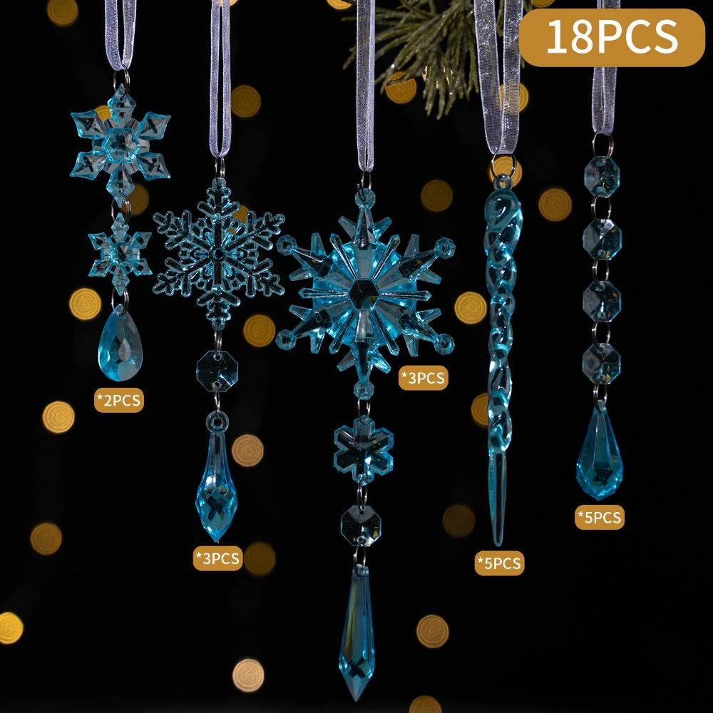 Transparent Acrylic Snowflakes Shatterproof Icicle Pendants Ice Strip Xmas Tree Ornaments New Year