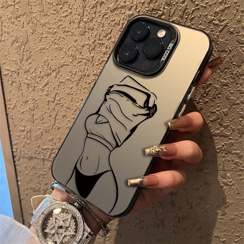 Серебряный чехол для Apple iPhone 17/16/15 Plus/13/14/12 Pro Max - Дизайн "Обнаженная девушка"
