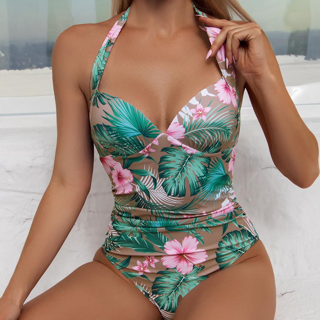 Women's One-Piece Fashion Sexy Print Bikini Beach Swimsuit (With Chest Pad No Steel Bracket)