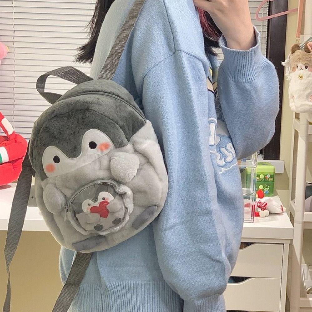Coin Purse Plush Penguin Backpack Large Capacity Children Schoolbag Cute Cartoon Doll Bag  Outdoor