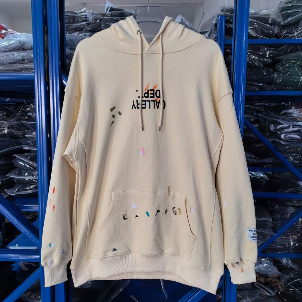 Cross-border European and American trendy brand GALLERY DEPT splash ink letters embroidered hooded sweatshirt for men and women, high street