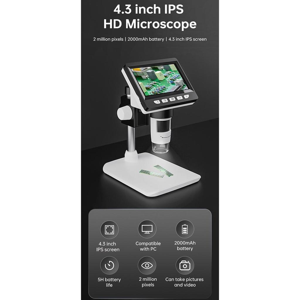 4,3-дюймовый цифровой микроскоп 1080P 50-1000x монетный микроскоп 2000 мАч паяльный микроскоп для ремонта электроники печатных плат ПК ноутбука