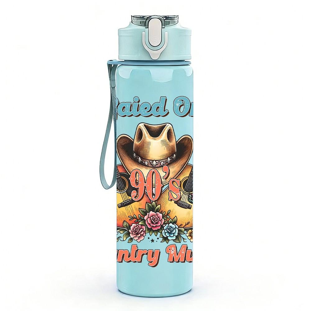 1PC American Country Girl Vintage Pattern 750ml Color Plastic Sports Water Bottle Leakproof Flip Straw Lid Suitable for Sports Office Home Use