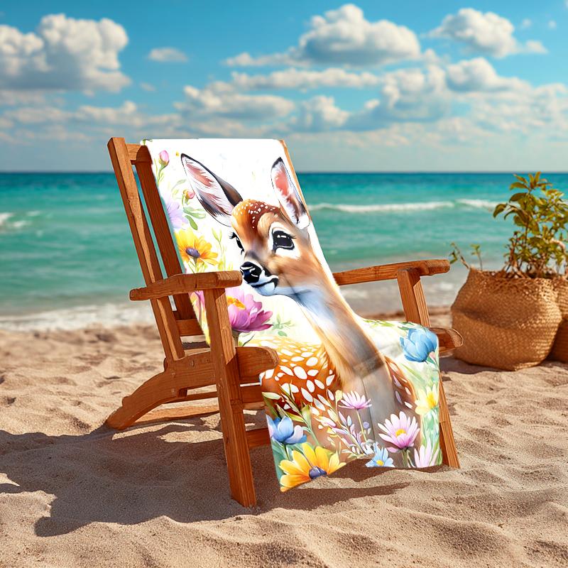 1Pc Deer Wildflowers Beach Towel Quick Dry Multiuse For Beach Pool Gym Yoga Home Travel Christmas Halloween Xmas Gift G1204