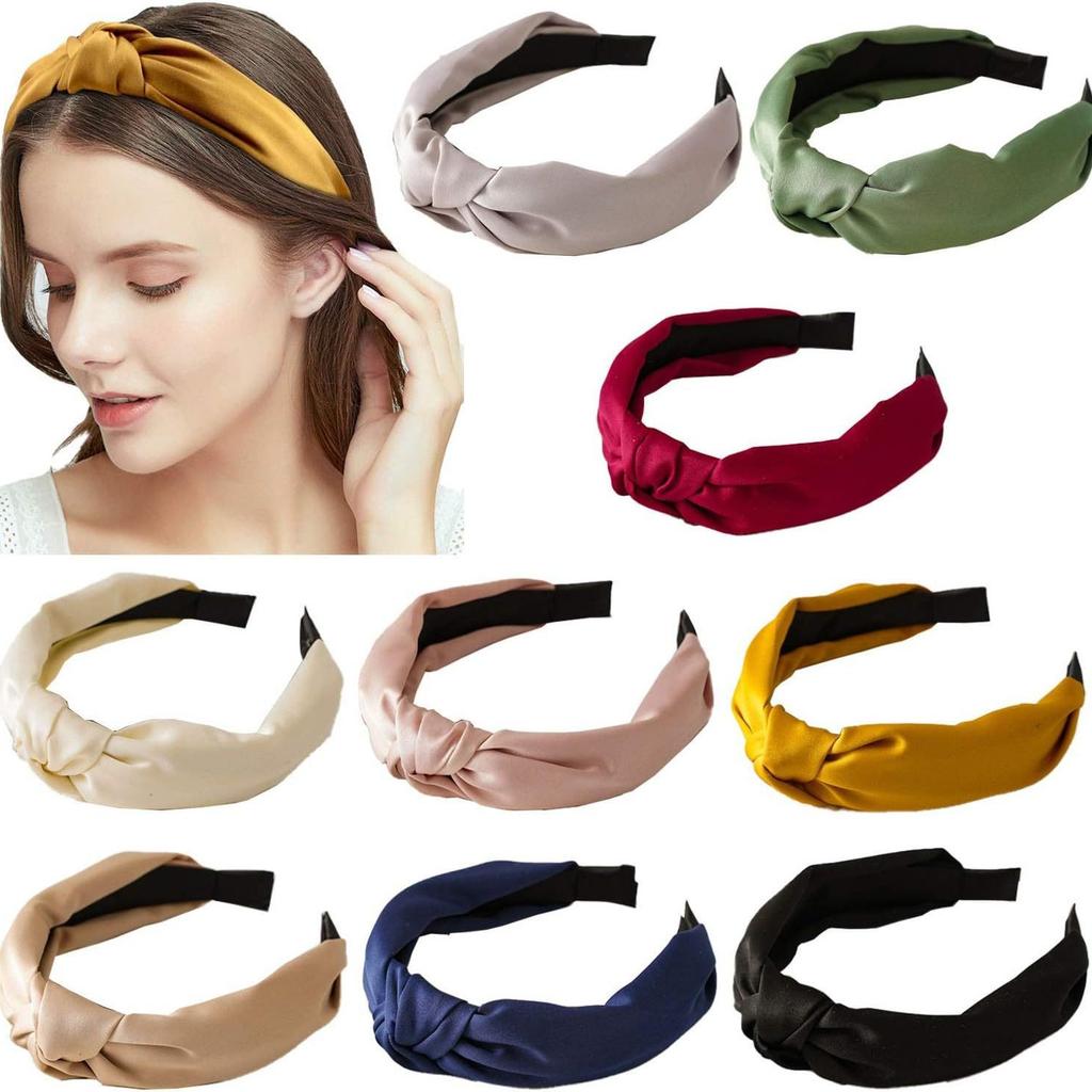 Popular Solid Color Satin Headband Simple Cross Knotted Headband Women'S Temperament Small Fresh Hair Accessories