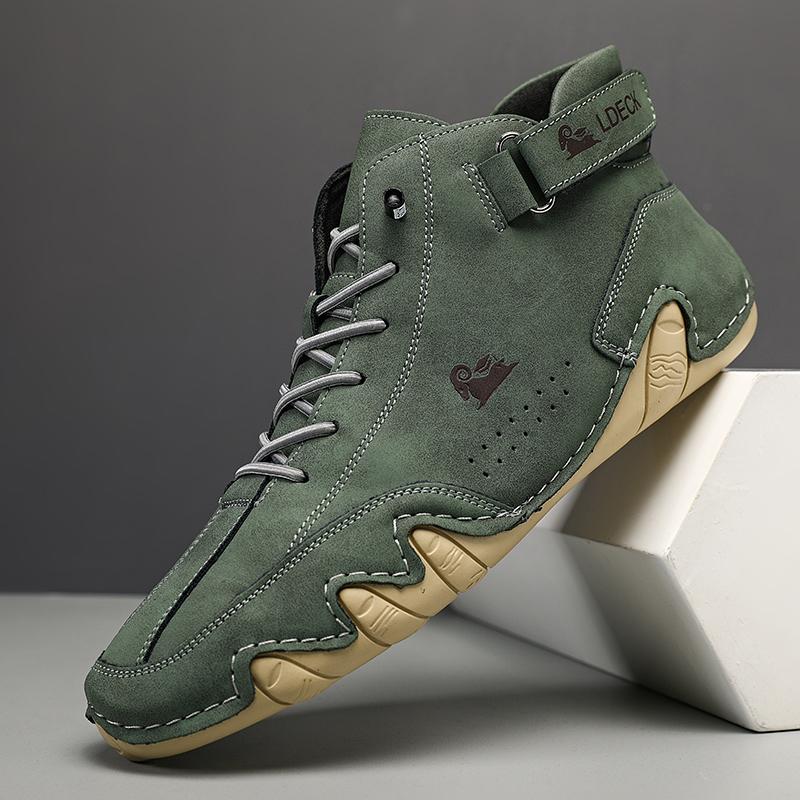 Итальянские замшевые ботинки ручной работы с застежкой, высокие плюшевые утепленные мужские повседневные туфли, хлопковая обувь, кожаные сапоги с носком, мужская зимняя обувь