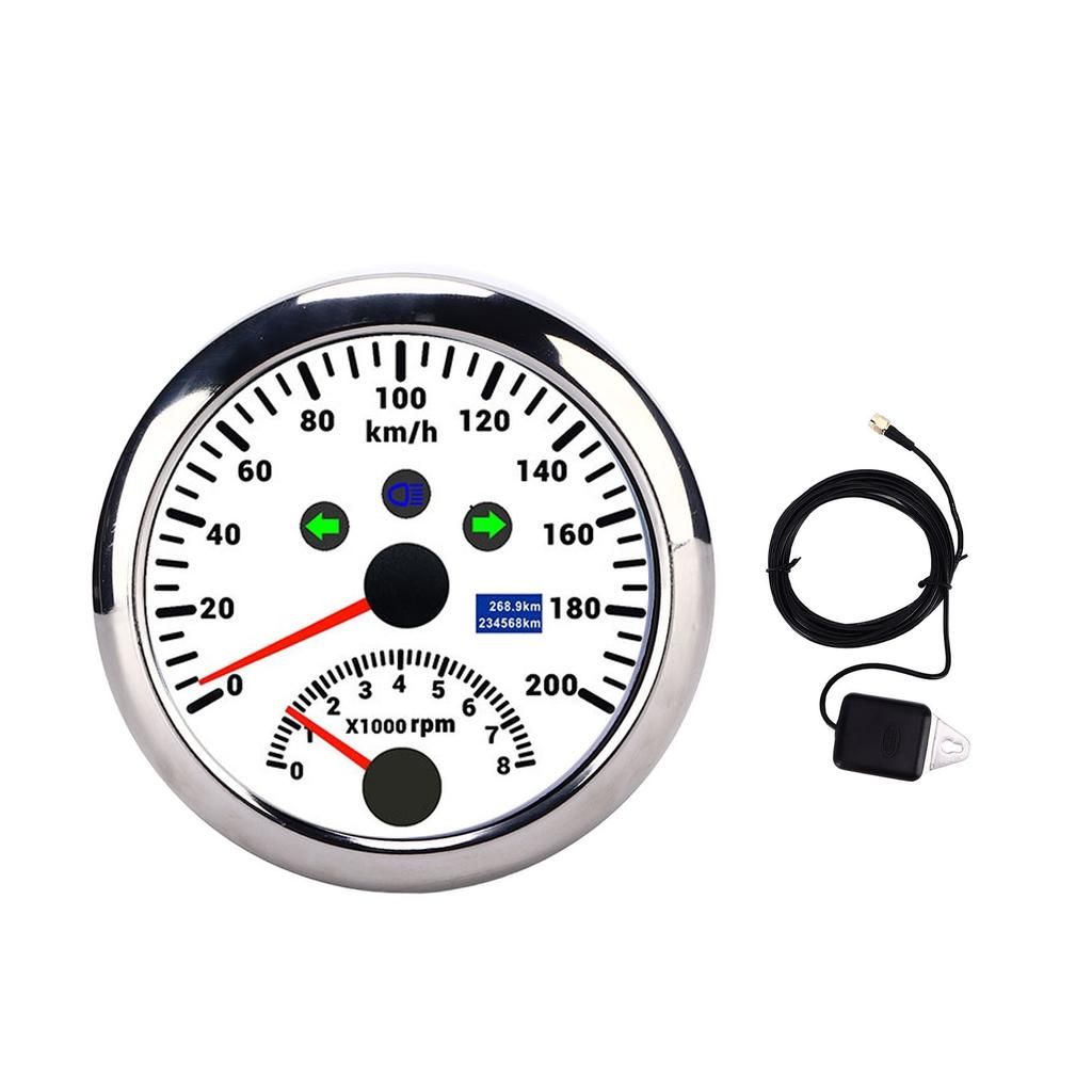 85mm 200km H GPS Speedometer 0‑8000rpm Tachometer Gauge LCD Red Backlight Waterproof for 12V 24V Car Boat Yacht RV