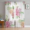 Bouquets With Flowers Roses Sheer Window Curtains For Living Room Bedroom Modern Voile Tulle Curtains Fabric Drapes For Kitchen