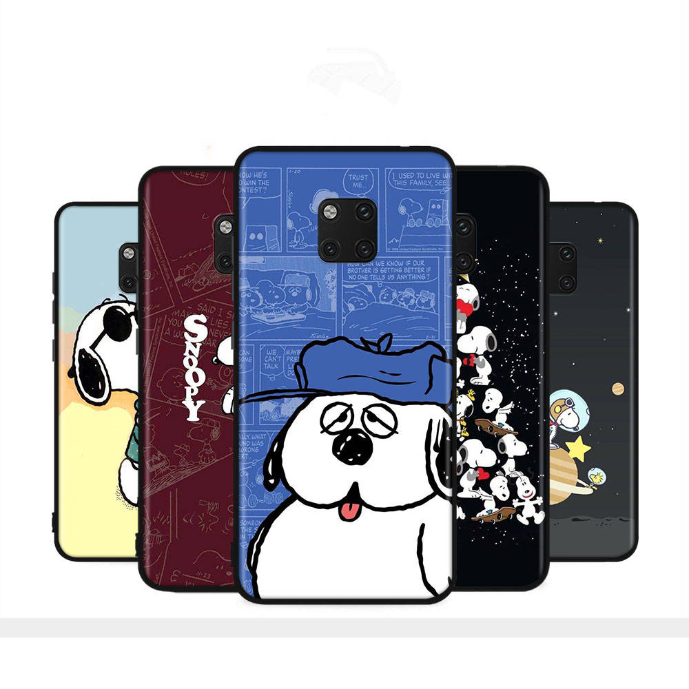 SM4 Snoopy Cartoon Black Sofe Case для iPhone 16 15 Plus 14 13 Pro 8 SE XR XS Max P30 Nova 5T Y5P Y6 Y7 Y8P Y9 Realme C30 C33 C31 VIVO Y36 V27