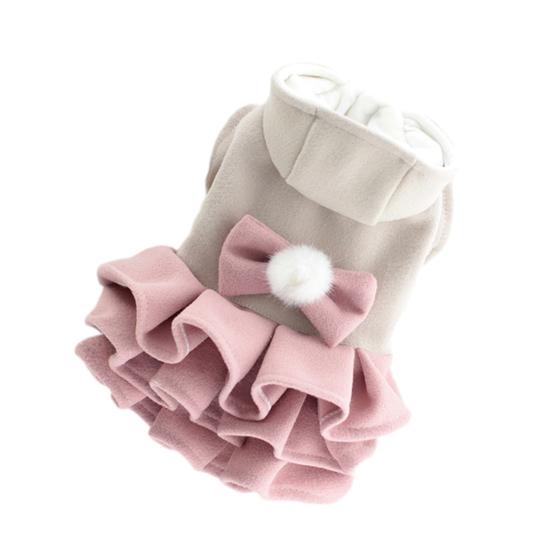 Yousheng Pet Cats Dog Clothes Multi-Layer with Bow-tie Ball Decoration 2-Legged Easy To Wear Hooded Pet Dress