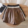 2025 Women's High-Waist PU Leather Black A-Line Pants - Autumn/Winter Casual Wide-Leg Boot Shorts