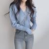 Women's Early Autumn V-Neck Knitted Cardigan Sweater - Long Sleeve & Waist-Accentuating Top