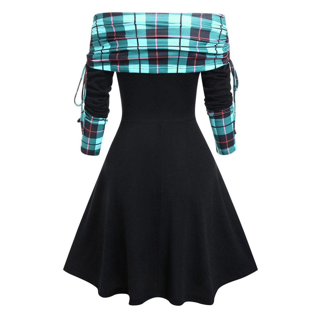 Платье с трансформируемым вырезом в полоску и расклешенным силуэтом с длинными рукавами для женщин