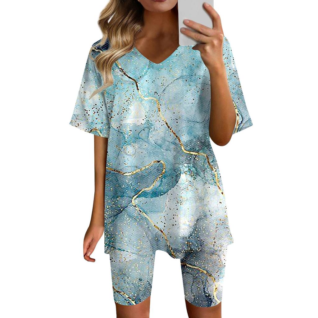 Женская одежда для дома, комплект из двух предметов для женщин, летняя футболка с v-образным вырезом, топы, шорты, спортивный спортивный костюм для тренировок