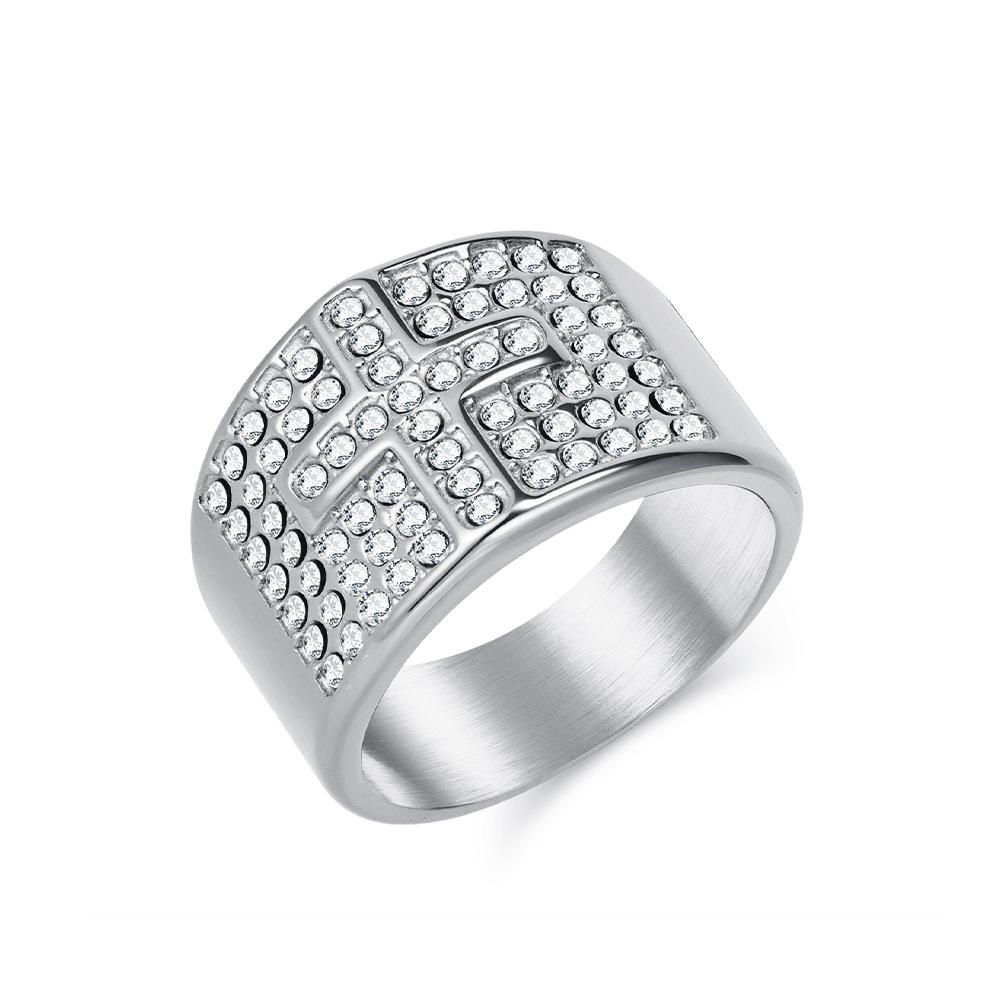 Популярное мужское кольцо из нержавеющей стали с бриллиантовым покрытием в виде креста, европейский и американский хип-хоп, персонализированный аксессуар