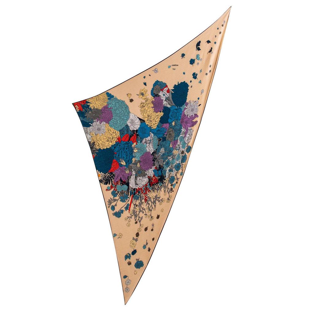 Elegant Double-Sided Beige Peony Floral Wool Scarf for Women - Versatile High-End Commuting Shawl