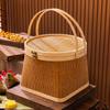 Bamboo Basket with Lid Food Storage Portable Handmade Woven Hamper Gift