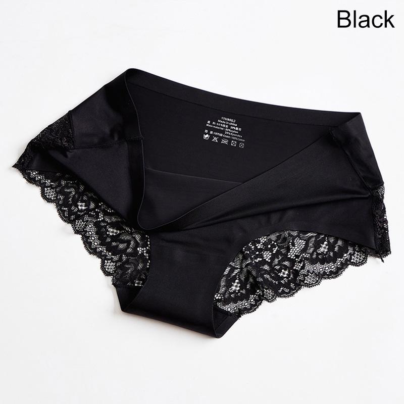 Women Triangle Briefs Underpants Lingerie Lace Breathable Ice Silk Panties Comfortable Solid Color