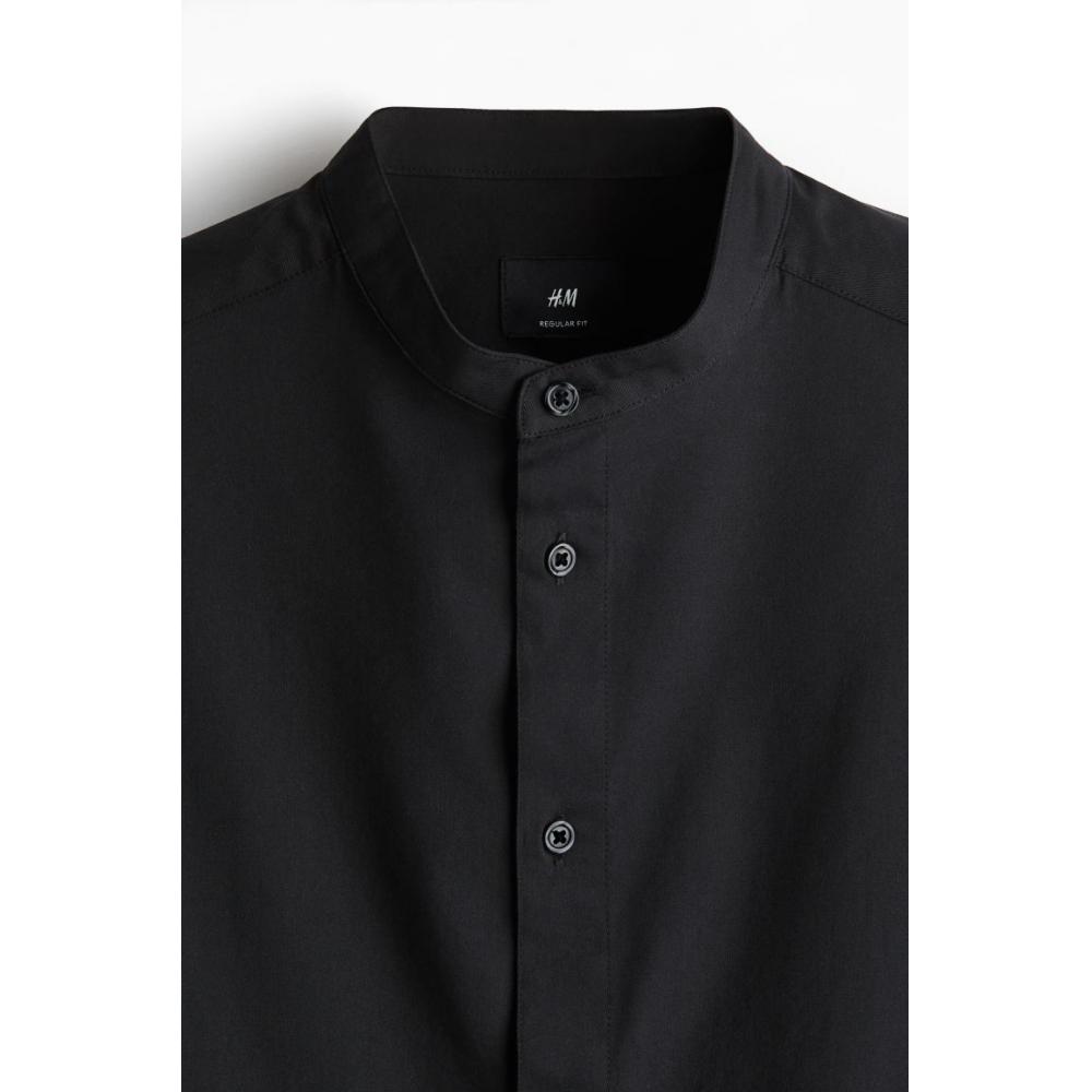 H M Regular Fit Stand Collar sHirt Black