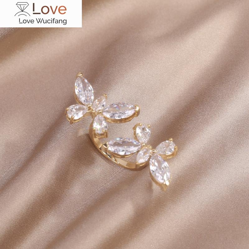 Корейская мода ювелирные изделия 14K настоящее золото гальваническое цирконовое кольцо бабочка роскошное женское свадебное выпускное вечернее кольцо