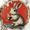 Vintage Rabbit with Coffee Cup Round Wooden Sign, 18cm Retro Wall Art Decor for Home
