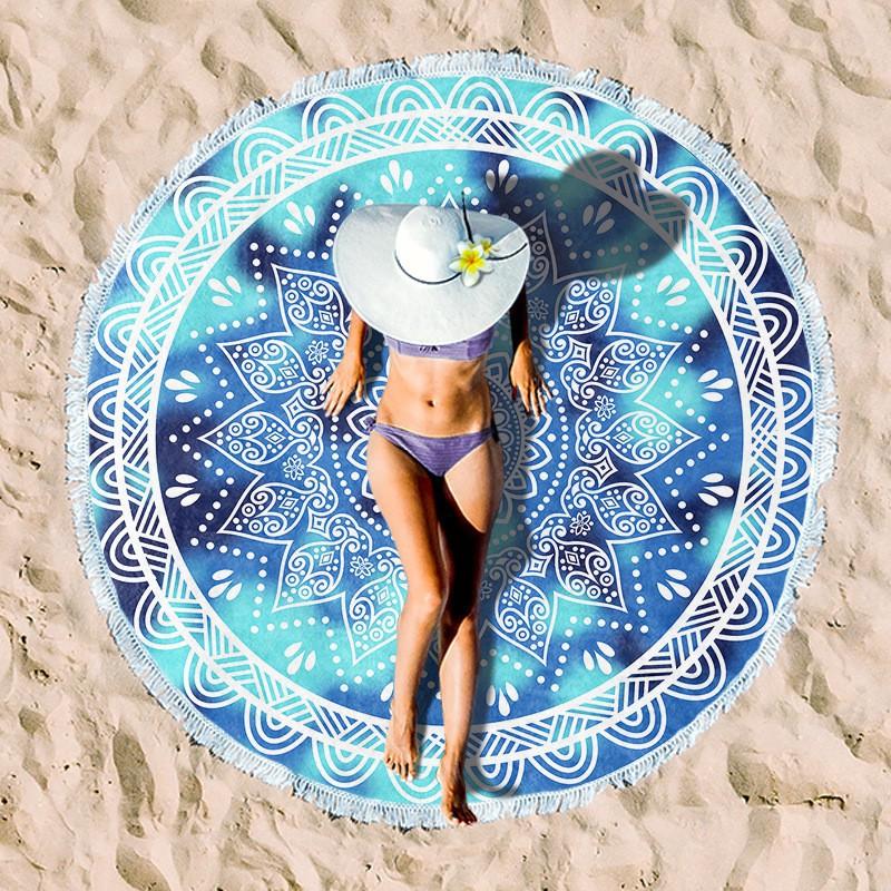 Ultrafine Microfiber Round Beach Towel Adults Quick Dry Digital Print With Fringe Trim Multipurpose Sand Mat Pool Travel Yoga Picnic
