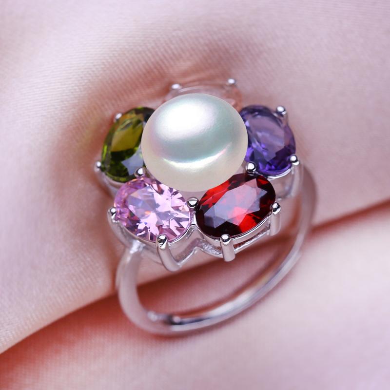 seniko Natural Freshwater Pearl Rings For Women Fashion Female Flower Ring Pearl Jewelry Adjustable Ring