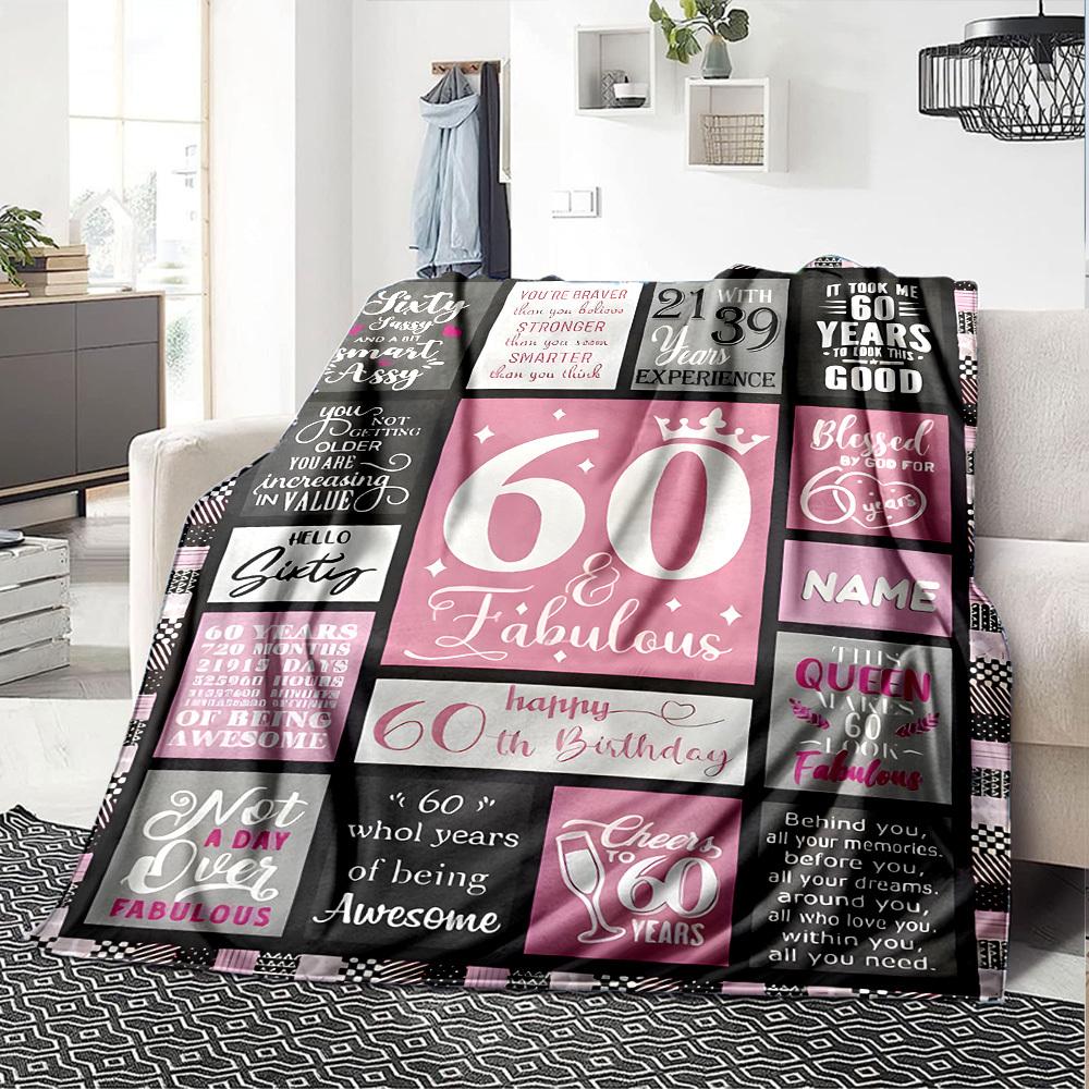 60Th Birthday Celebration Quotes Gift Customizable Blanket Personalized Name Soft Warm Cozy Throw For Sofa Couch Office Bed Picnics Four Seasons