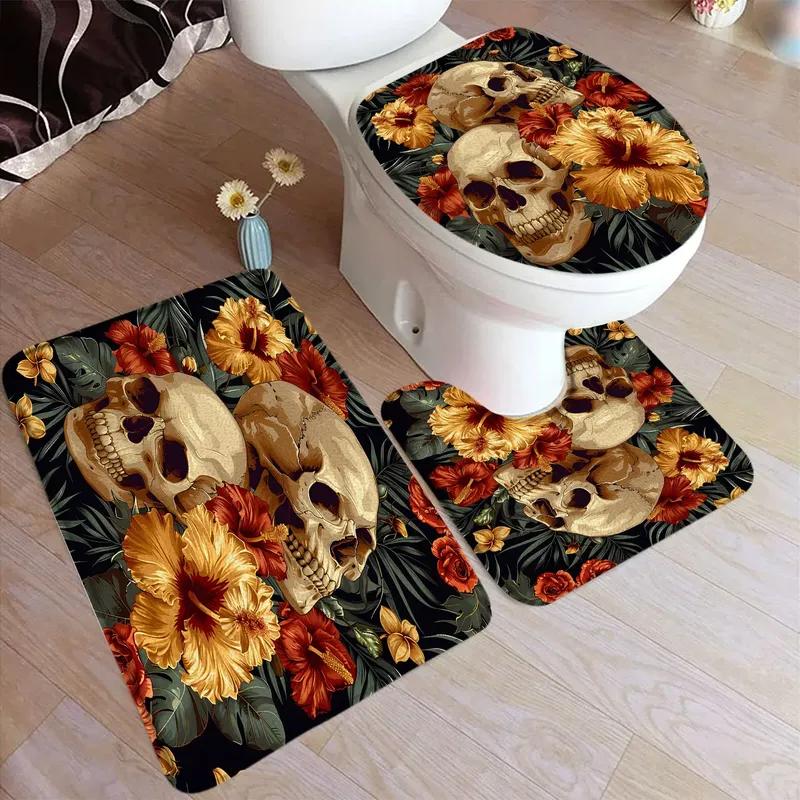 Cartoon Halloween Bath Mat Set Cute Black Cat Elf Ghost Rustic Autumn Pumpkin Home Carpet Bathroom Decor Floor Rugs Toilet Cover