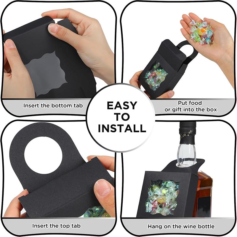 WTEMPO 50PCS Wine Bottle Hanging Boxes with Transparent Wave Window Gifts Kraft Paper Boxes Champagne Hanging Treat Boxes, Mini Charcuterie Boxes