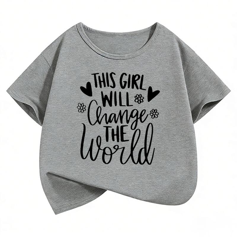 The Girl Will Change The World Letter Lovely Printed Kids Tshirts Summer Short Sleeve Tees Girls Clothes Tops Children Tshirt