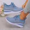 Women's Sneakers Shiny Rhinestone Wedge  Breathable Knit Non Slip Walking Shoes Woman Plus Size Fashion Thick Sole White Sneaker