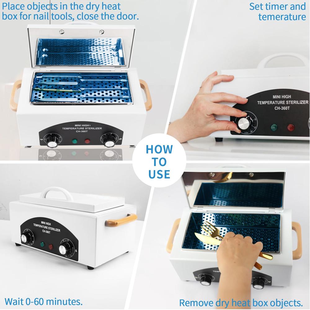 YIKOOLIN Высокотемпературный очистительный бокс 1,5 л с таймером, стерилизатор сухого тепла для разных косметических инструментов для волос, ногтей, металла с ручкой