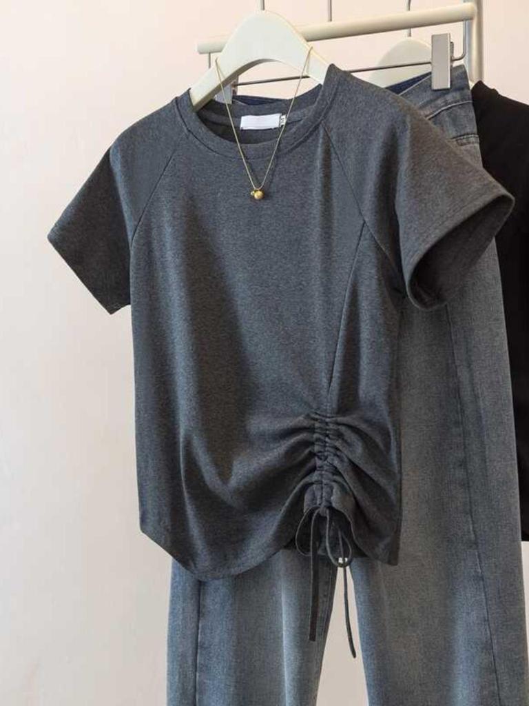 Women's Slimming Irregular Short Sleeve Drawstring T-shirt, Plus Size 2025 Summer Top